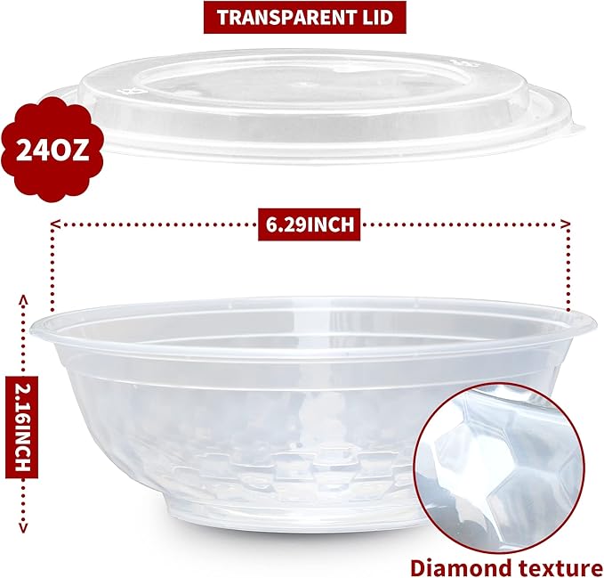 150 Pcs Stackable Meal Prep Bowl Containers, Food Takeout Bowls Reusable,Black Disposable Meal Prep Bowls With Lids. (24oz-transparent)