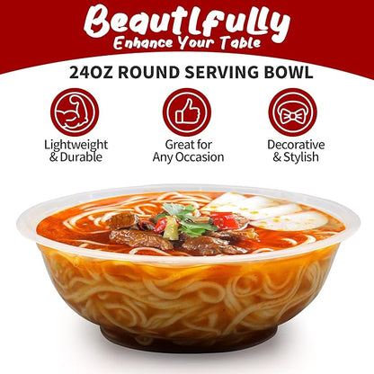 150 Pcs Stackable Meal Prep Bowl Containers, Food Takeout Bowls Reusable,Black Disposable Meal Prep Bowls With Lids. (24oz-transparent)