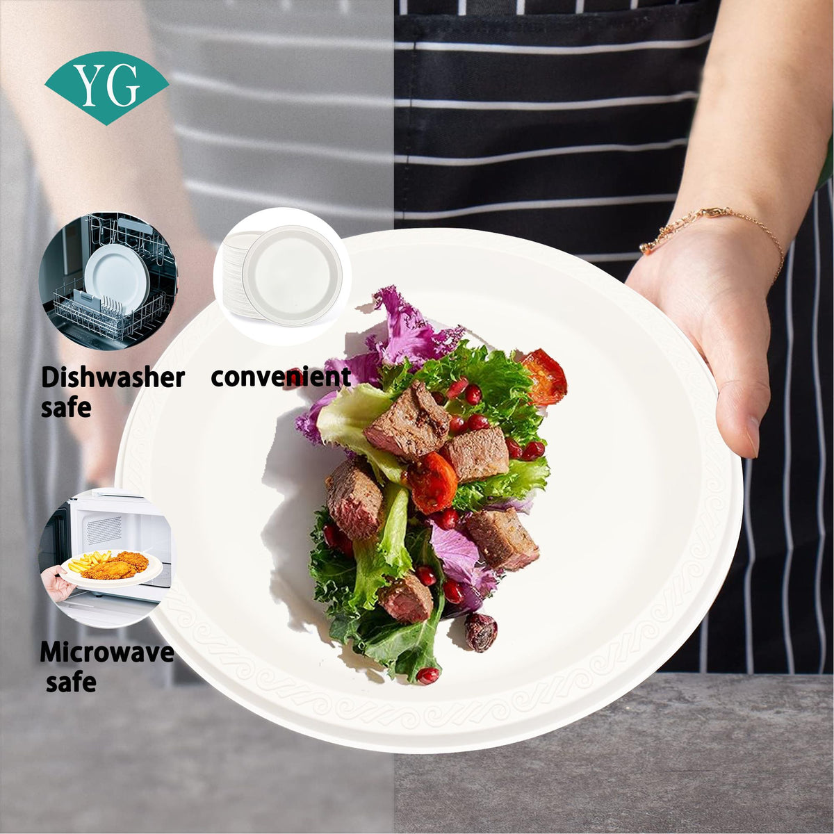 200 Pieces Plastic Dinner Round Plates, 9" Premium Hard Plastic Lunch Plates, Ideal for Wedding and Party (White-200, 9 inch)