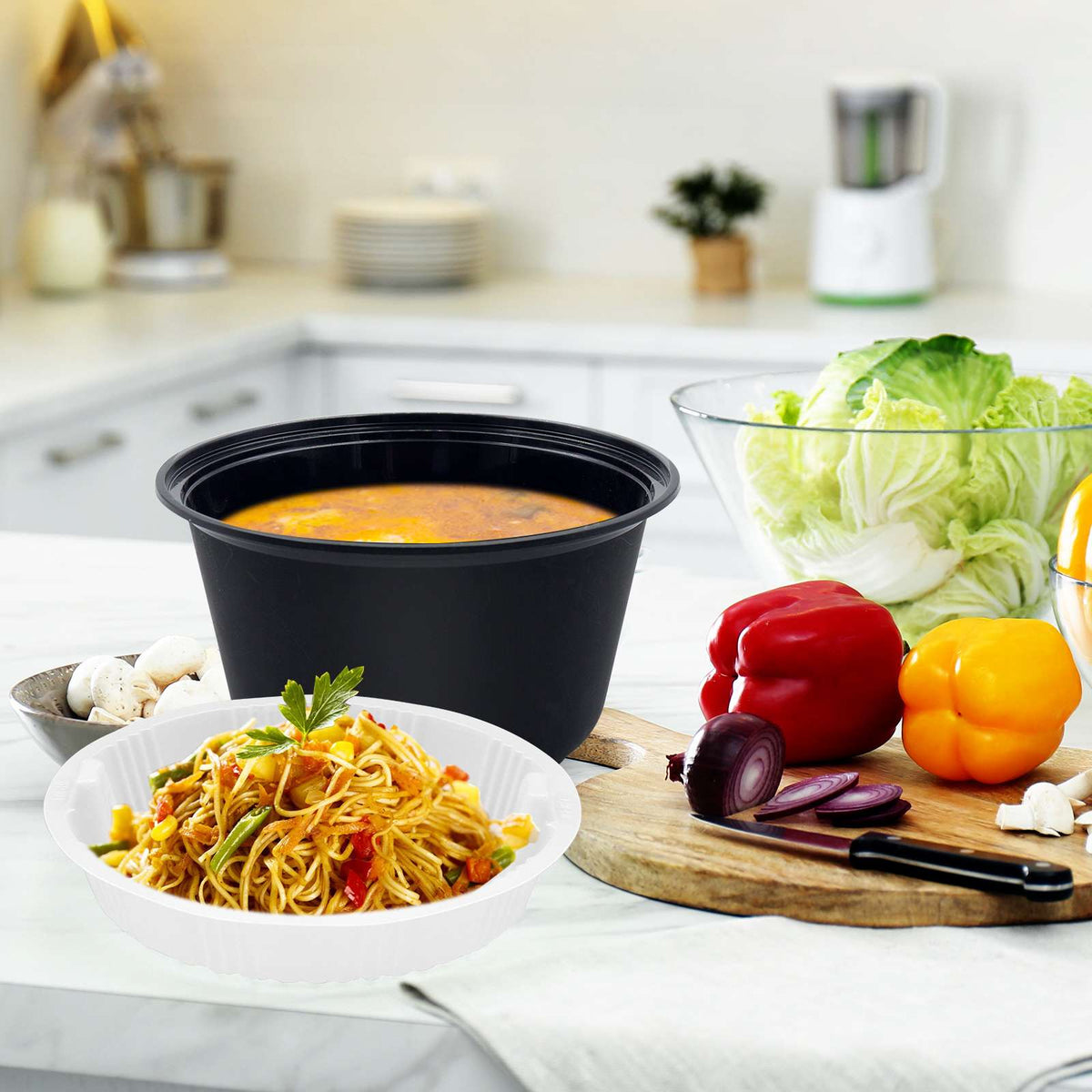 48oz Soup & Noodle Separation Bowl, 1450ml Double Bowl, Separation Compartment