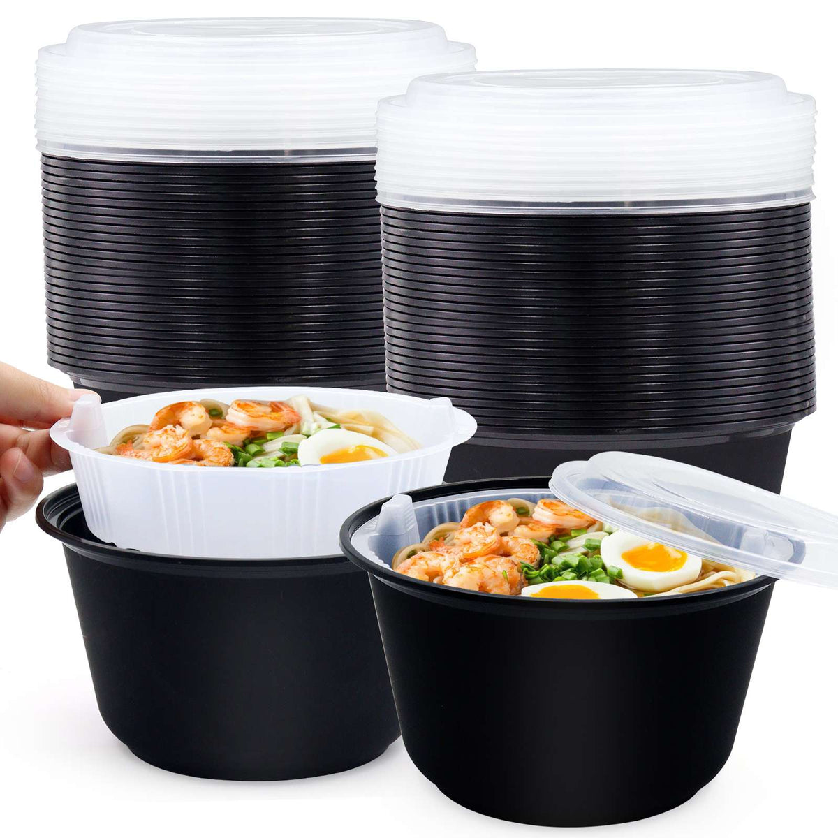 48oz Soup & Noodle Separation Bowl, 1450ml Double Bowl, Separation Compartment