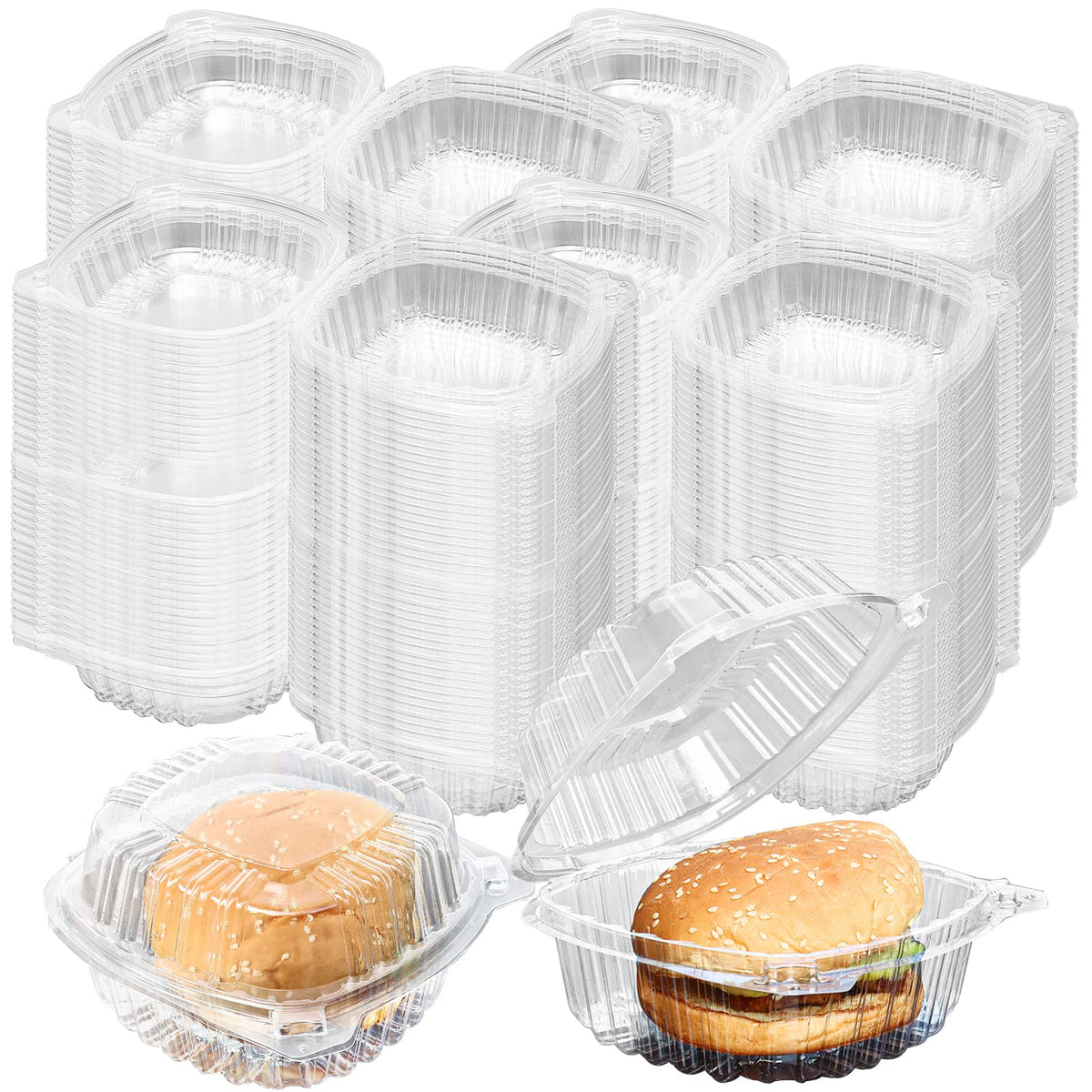 500Pcs 5‘’ Clear Hinged Plastic Containers,Clear Plastic Take out Containers,Square Hinged Food Container,Disposable Clamshell Dessert Container,Clamshell Take Out Containers for Dessert (500)