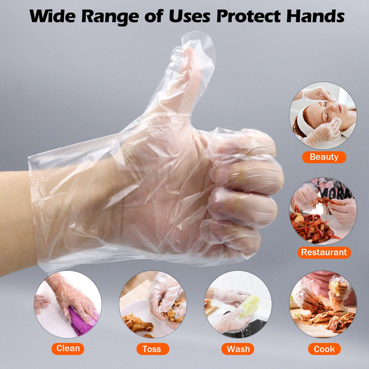 Disposable transparent plastic gloves